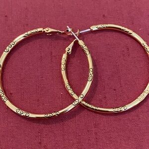 Brighton Large Charm Gold Hoop Earrings- Like New